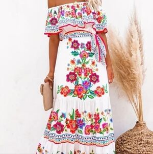 Floral Belted Tunic Style Maxi Dress